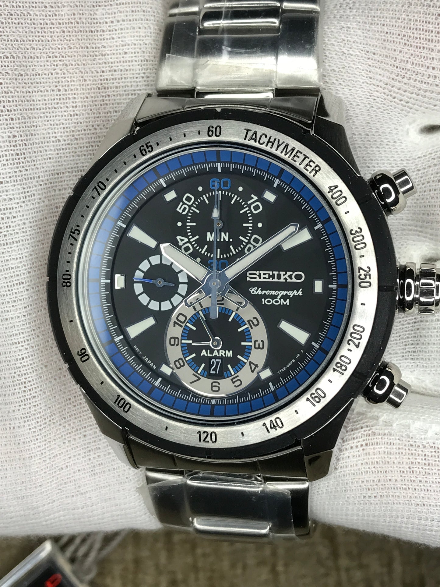 Seiko SNAC85P1 Chronograph Analog Black Dial Silver Band Stainless-Steel Bracelet Stainless-Steel Case Quartz 100 Meter