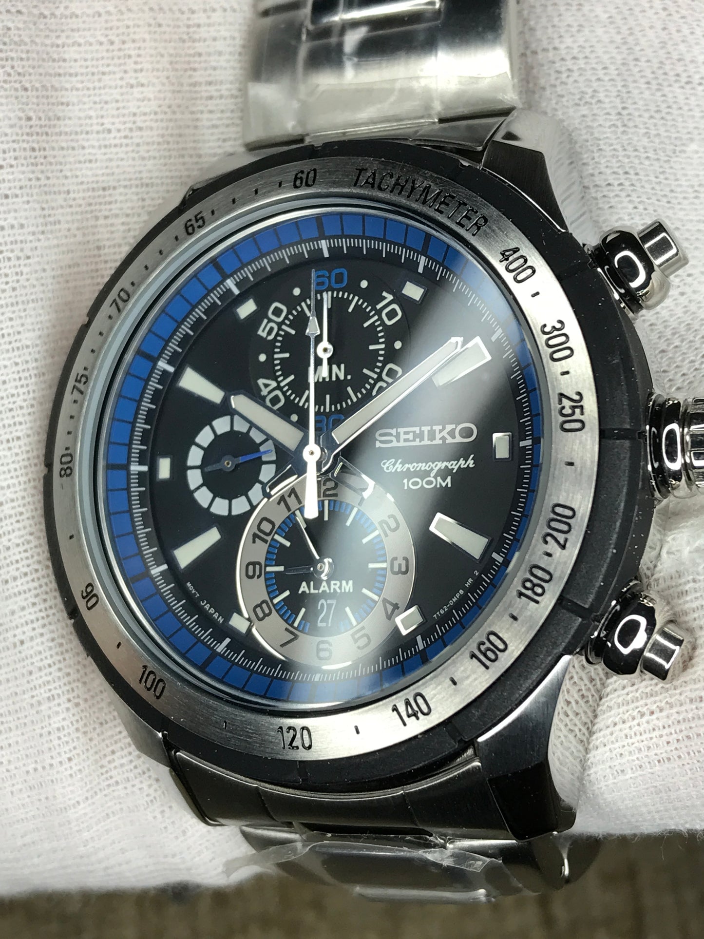 Seiko SNAC85P1 Chronograph Analog Black Dial Silver Band Stainless-Steel Bracelet Stainless-Steel Case Quartz 100 Meter