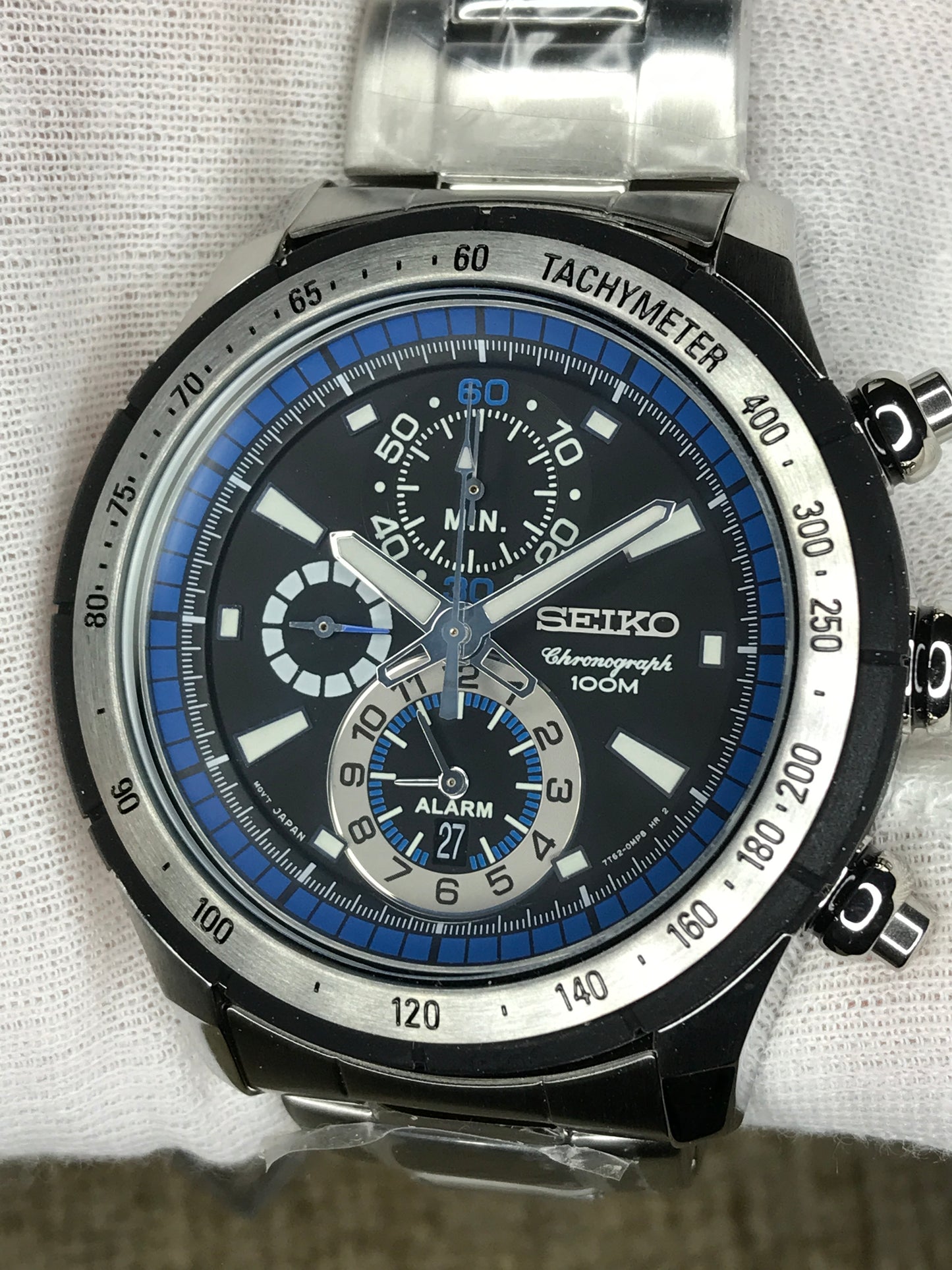 Seiko SNAC85P1 Chronograph Analog Black Dial Silver Band Stainless-Steel Bracelet Stainless-Steel Case Quartz 100 Meter