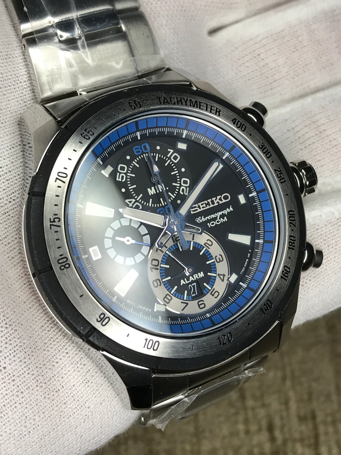 Seiko SNAC85P1 Chronograph Analog Black Dial Silver Band Stainless-Steel Bracelet Stainless-Steel Case Quartz 100 Meter