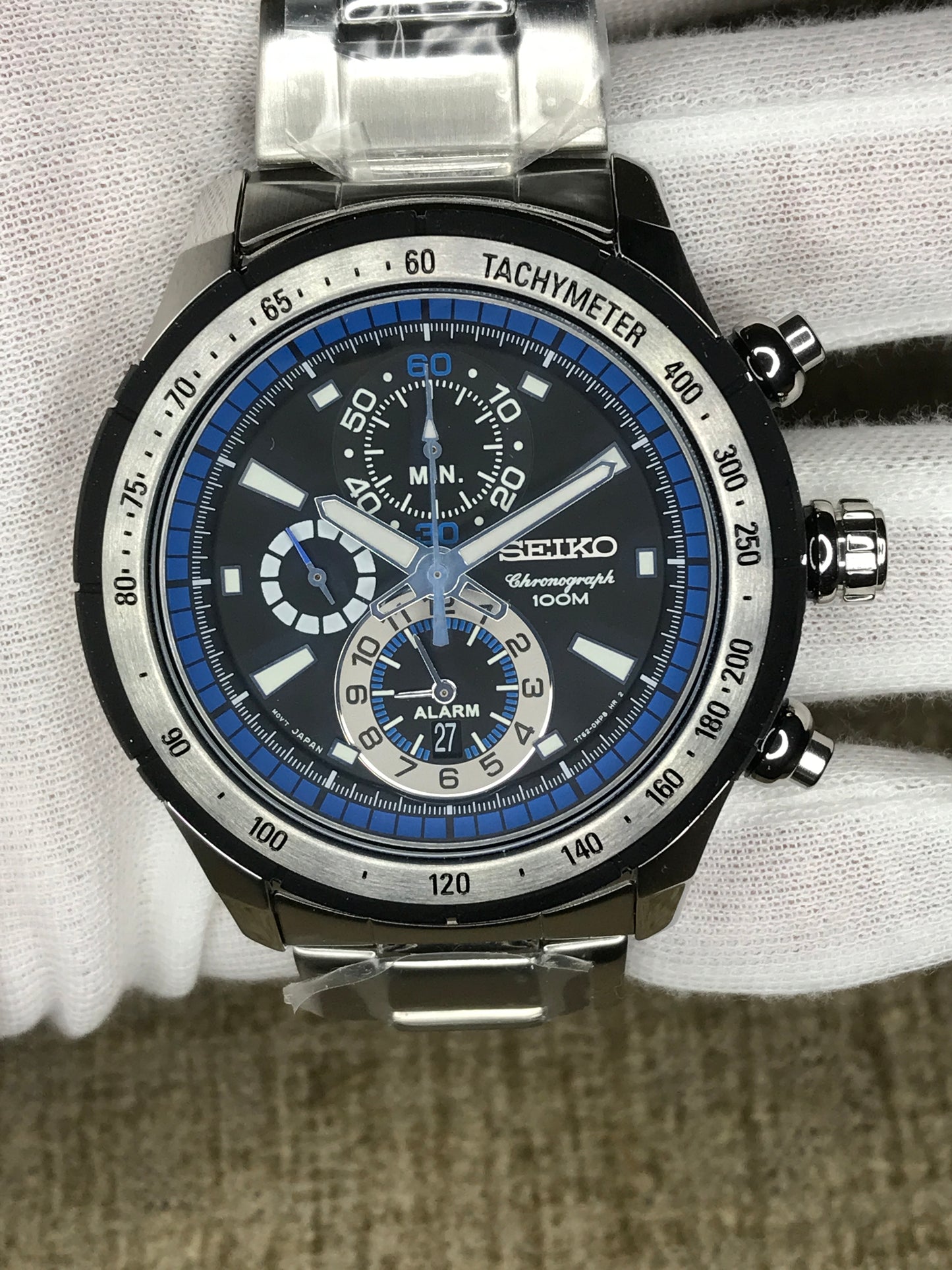 Seiko SNAC85P1 Chronograph Analog Black Dial Silver Band Stainless-Steel Bracelet Stainless-Steel Case Quartz 100 Meter