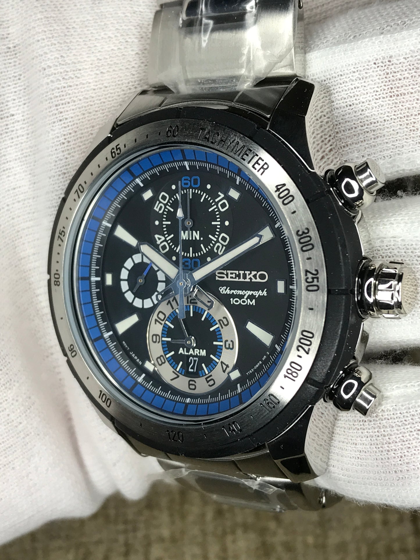 Seiko SNAC85P1 Chronograph Analog Black Dial Silver Band Stainless-Steel Bracelet Stainless-Steel Case Quartz 100 Meter
