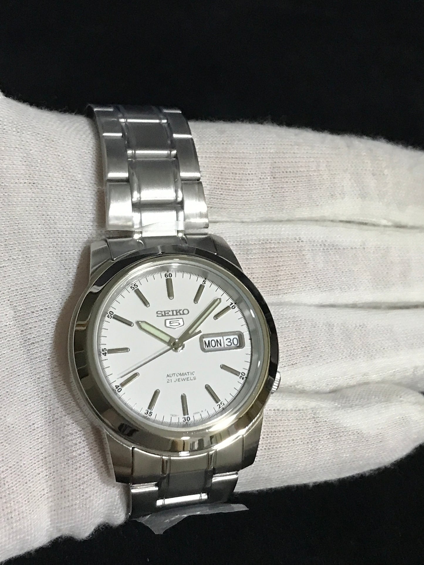 Seiko 5 Sports SNKE49K1 White Dial Automatic Steel Bracelet Gents Watch Case Width 38.50 mm SNKE49 SNKE49K