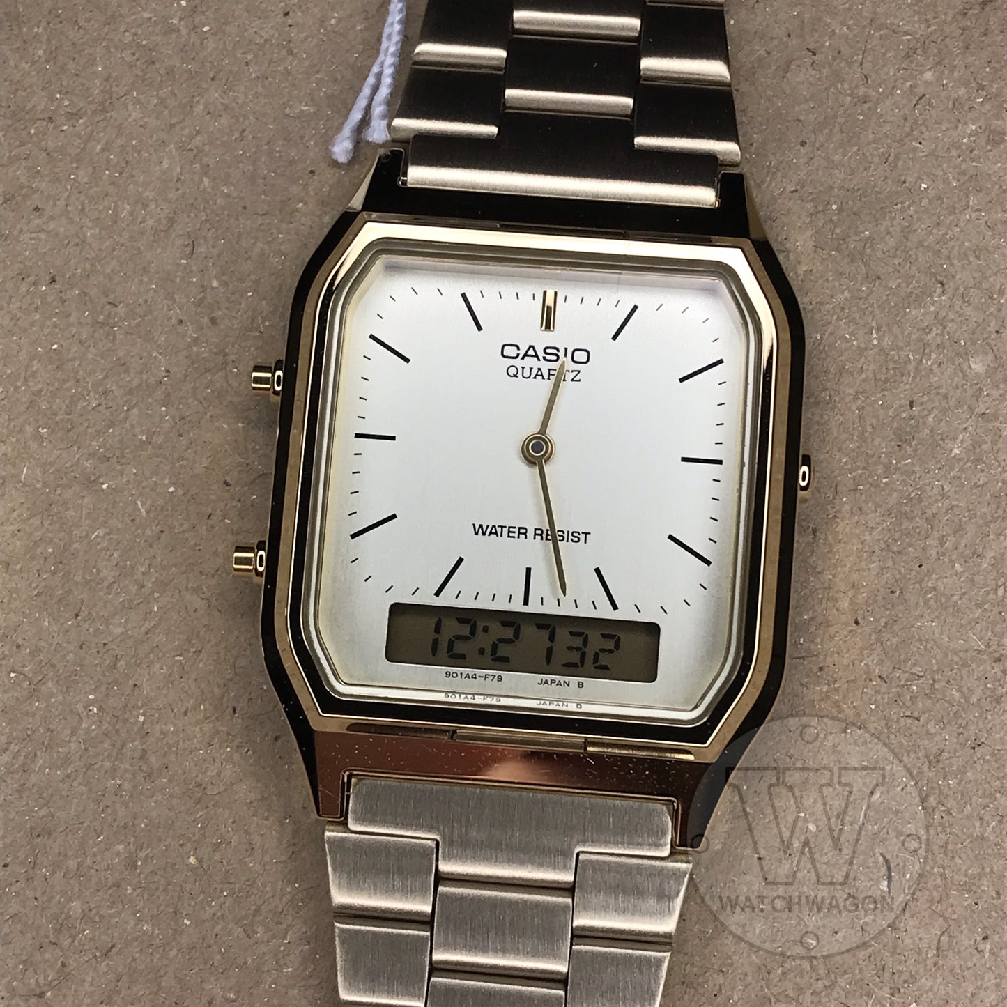 Casio AQ-230GA-9D Analog Digital Gold Tone Stainless Steel Band Watch AQ230GA-9D AQ230 AQ-230 Case Width 29.8mm