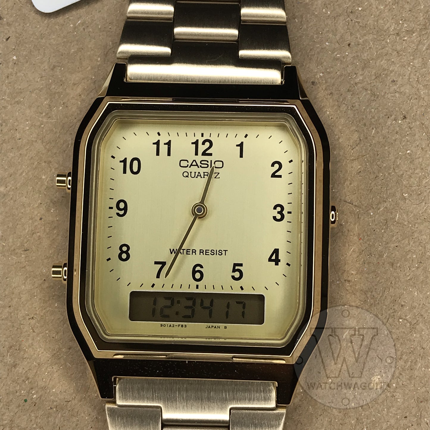 Casio AQ-230GA-9B Vintage Series Standard Analog Digital Gold Stainless Steel Band Watch AQ-230 AQ230 Case Width 29.8mm