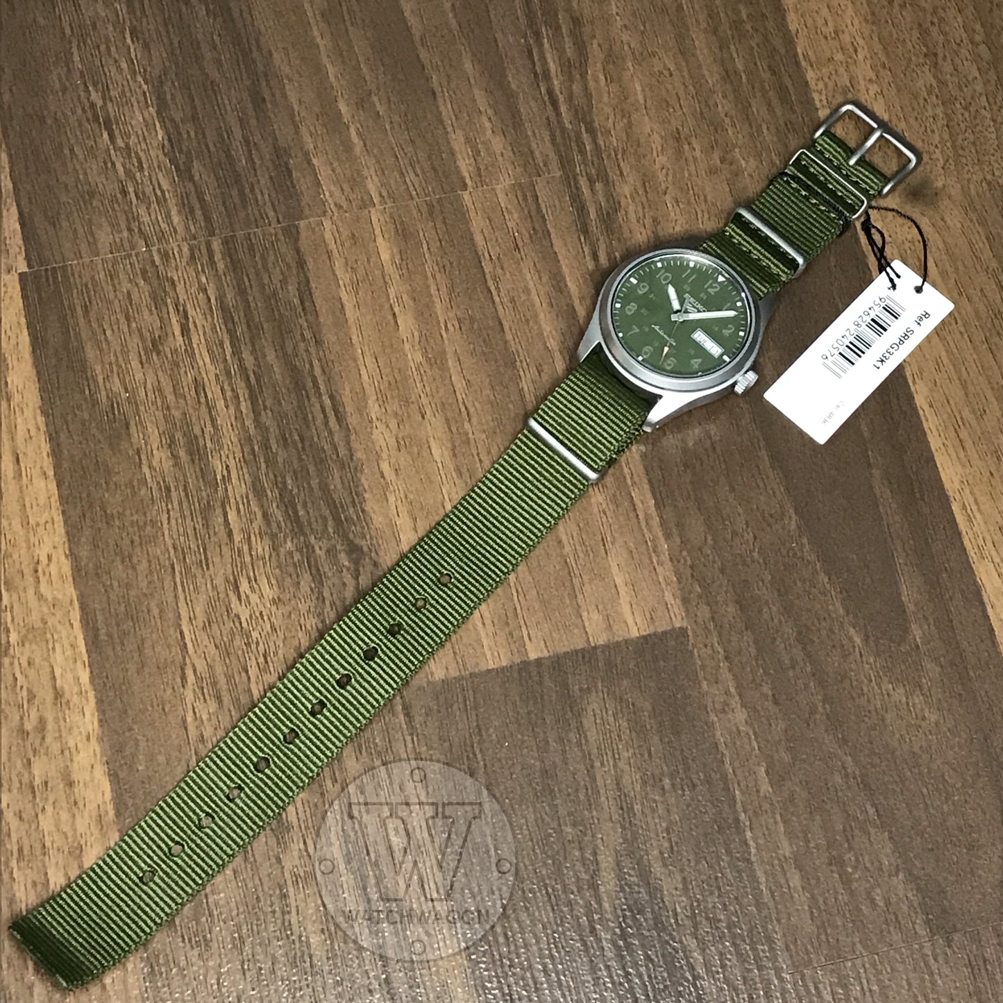 Seiko 5 Sports SRPG33K1 Automatic Gents Field Watch Green Dial Green Nylon Strap Case Width 39.4mm SRPG33