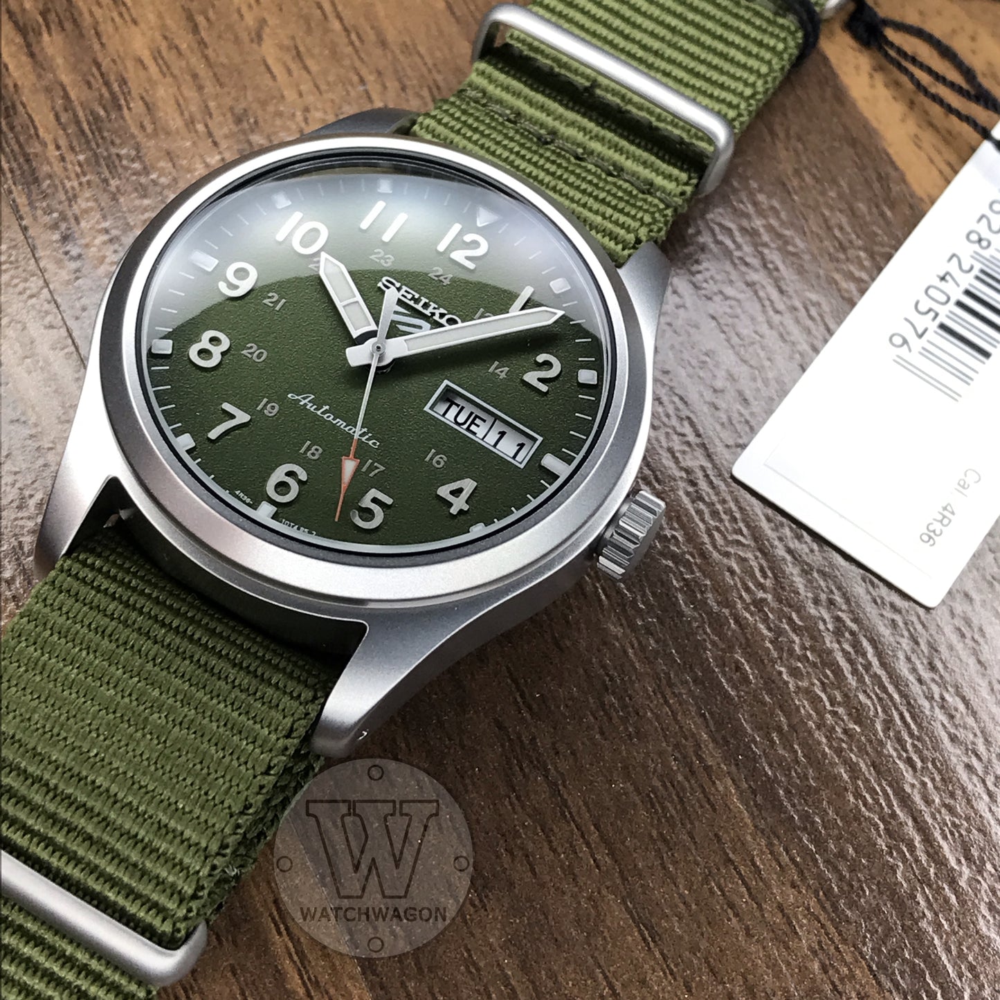 Seiko 5 Sports SRPG33K1 Automatic Gents Field Watch Green Dial Green Nylon Strap Case Width 39.4mm SRPG33