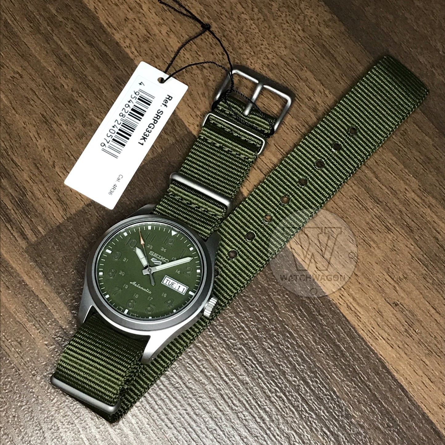 Seiko 5 Sports SRPG33K1 Automatic Gents Field Watch Green Dial Green Nylon Strap Case Width 39.4mm SRPG33
