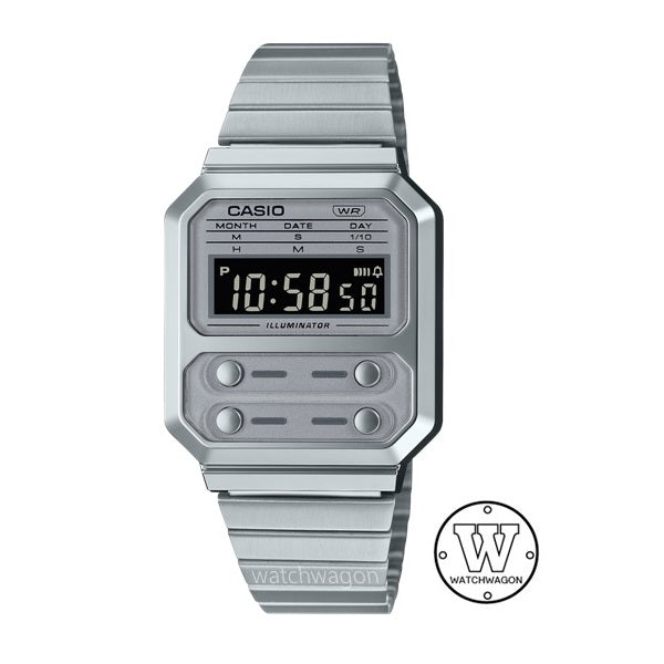 Casio A100WE-7B Retro Vintage Collection Digital Watch Steel Bracelet Homage to F-100