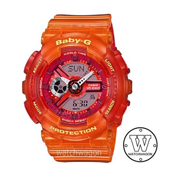 Casio Baby-G BA-110JM-4A Analog Digital Ladies Watch Transparent Orange Resin Band BA-110 BA110