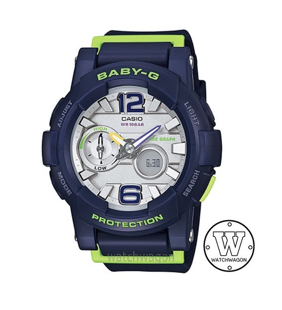 Casio Baby-G BGA-180-2B G-LIDE Blue Resin Band Ladies Watch Thermometer Moon Data Tide Graph