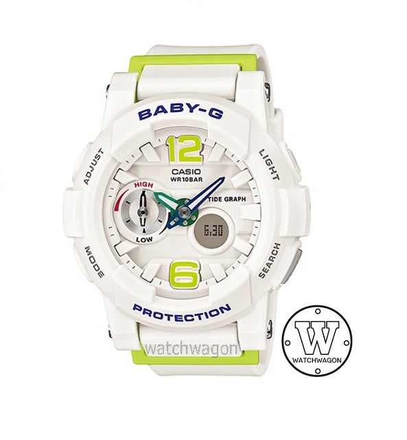 Casio Baby-G BGA-180-7B2 G-LIDE White Resin Band Thermometer Moon Data Tide Graph Ladies Watch bga180