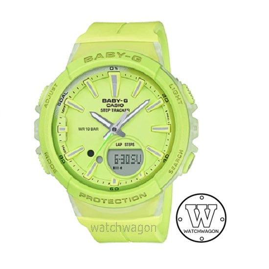 Casio Baby-G BGS-100-9A Step Tracker Yellow Green Resin Strap Analog Digital Ladies Watch