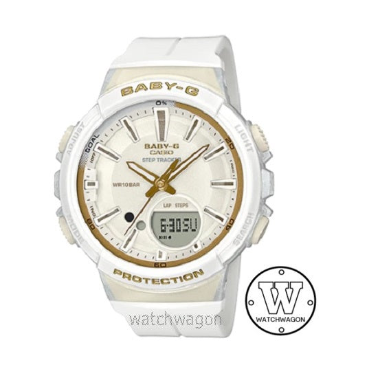 Casio Baby-G BGS-100GS-7A Step Tracker Analog Digitsl Ladies Watch White Resin Band BGS-100 bgs100