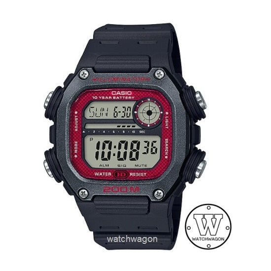 Casio DW-291H-1B Standard Digital Black Resin Band Red Dial Watch DW291H-1B DW-291