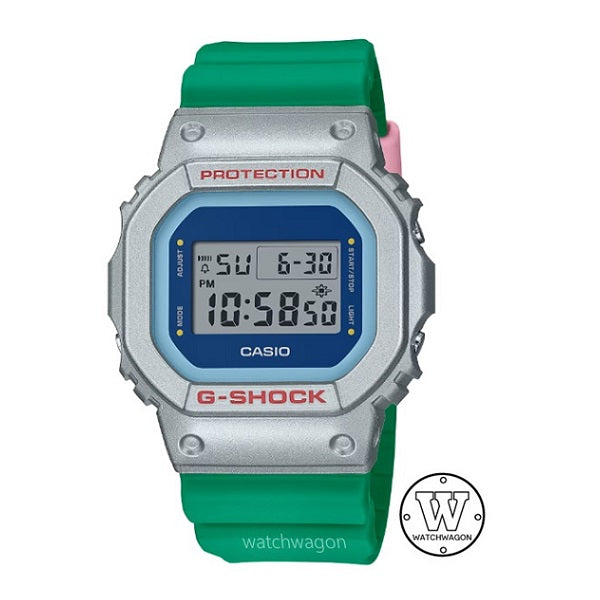 Casio G-Shock DW-5600EU-8A3 Green Resin Band Metallic Silver Coated Resin Bezel Digital Unisex Watch dw-5600