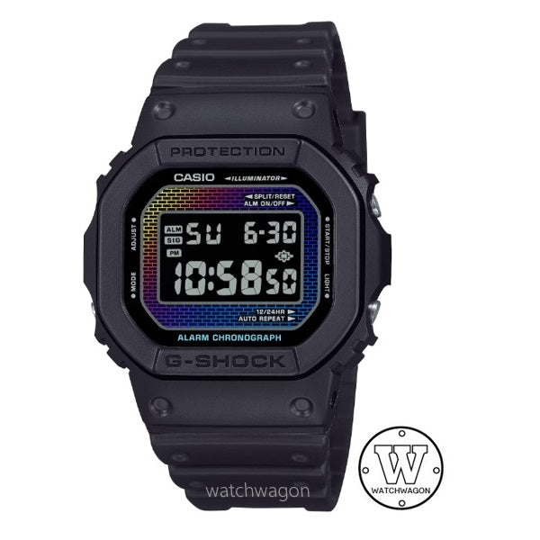 Casio G-Shock DW-5600RW-1 Rainbow Brick Themed Black Resin Band Digital Unisex Sports Watch dw-5600 dw5600