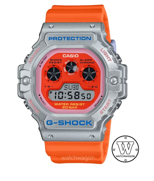 Casio G-Shock DW-5900EU-8A4 Orange Resin Band Metallic Silver Coated Resin Bezel Orange Dial Unisex Digital Watch DW-590