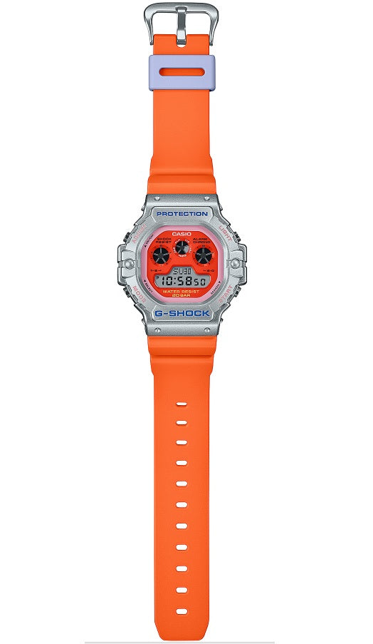 Casio G-Shock DW-5900EU-8A4 Orange Resin Band Metallic Silver Coated Resin Bezel Orange Dial Unisex Digital Watch DW-590