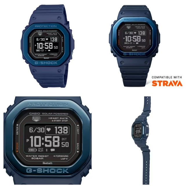 Casio G-Shock DW-H5600MB-2 Blue Band & Bezel Bluetooth Heart Rate Mobile Link Tough Solar Unisex Sports Watch