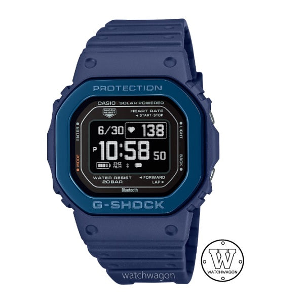 Casio G-Shock DW-H5600MB-2 Blue Band & Bezel Bluetooth Heart Rate Mobile Link Tough Solar Unisex Sports Watch