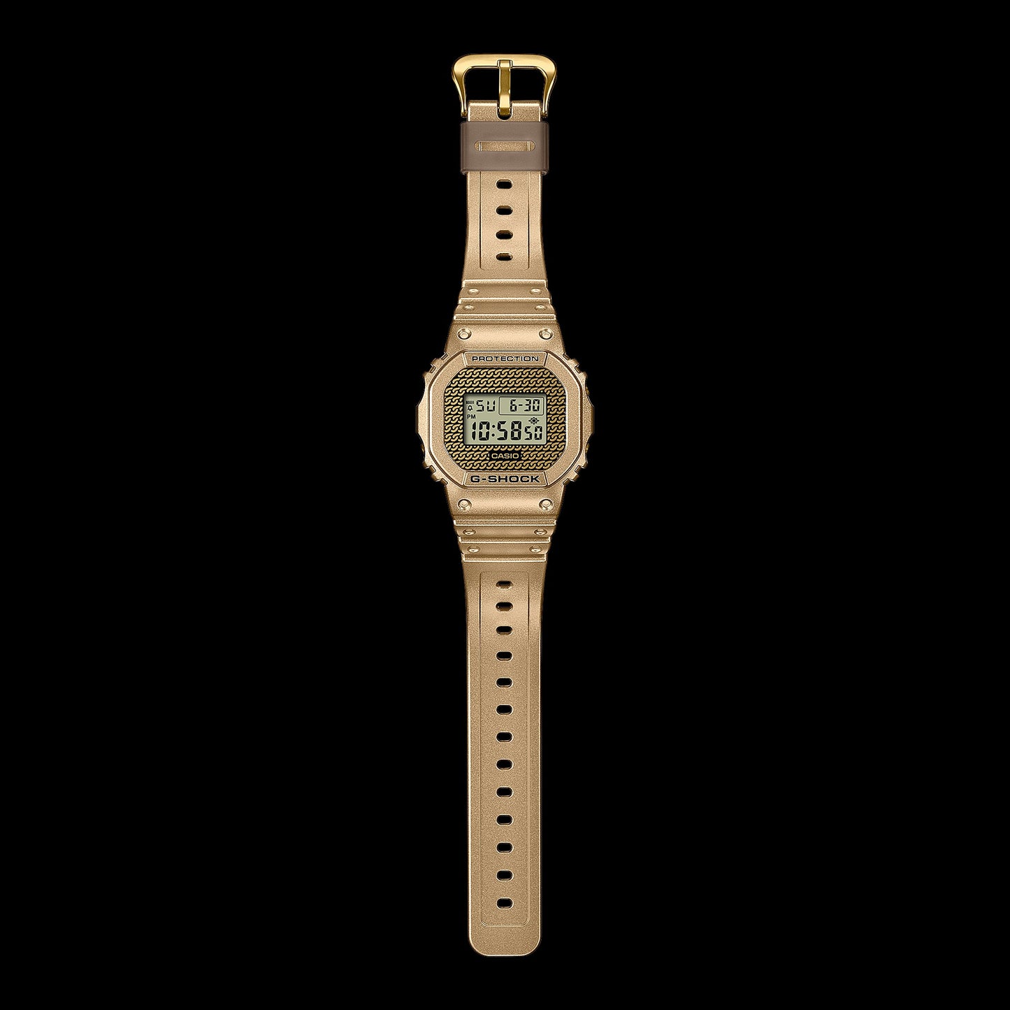 Casio G-Shock DWE-5600HG-1 Limited Edition Gold Chain Hip Hop Culture with interchangeable black and translucent band and bezel dw-5600