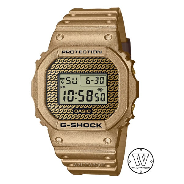 Casio G-Shock DWE-5600HG-1 Limited Edition Gold Chain Hip Hop Culture with interchangeable black and translucent band and bezel dw-5600