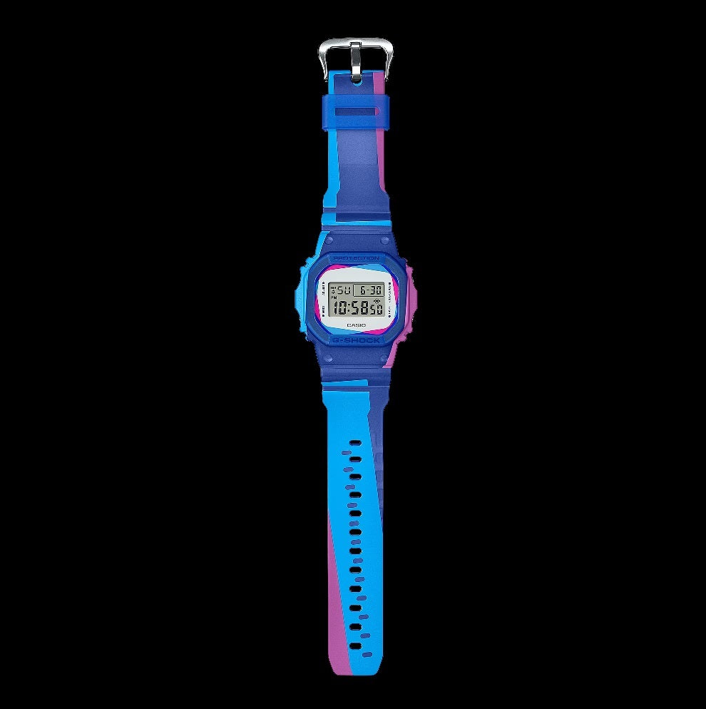 Casio G-Shock DWE-5600PR-2 Limited Edition Over Print Blue & White Interchangeable Band and Bezel Digital Watch dwe5600 d
