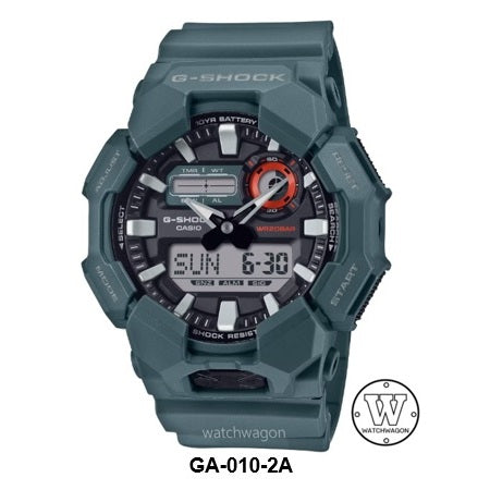 Casio G-Shock GA-010-2A Greenish Blue Resin Band 10-Years Battery Life Analog Digital Gents Sports Watch Large Case