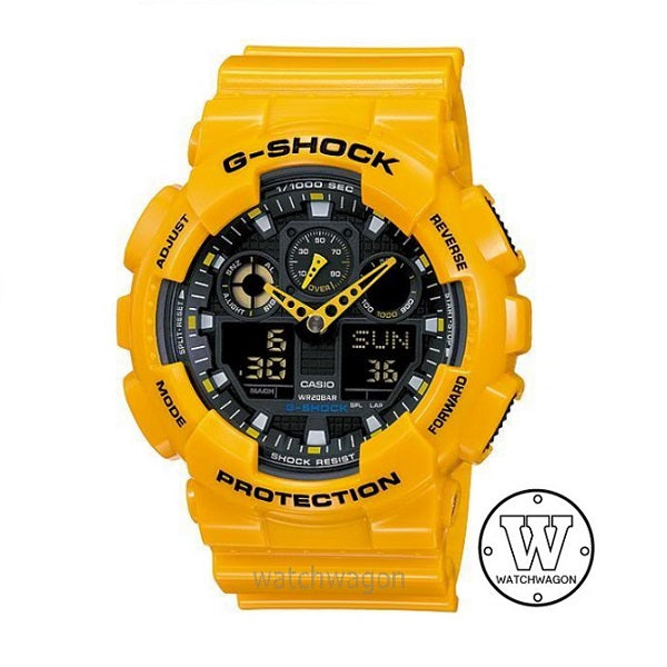 Casio G-Shock GA-100A-9A Bumblebee Yellow Resin Band Analog Digital Gents Watch GA-100 ga100 ga-100a-9adr