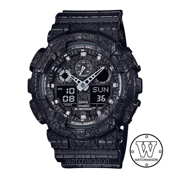 Casio G-Shock GA-100CG-1A Cracked Pattern Black Resin Band ga-100 ga100 Sports Gents Watch