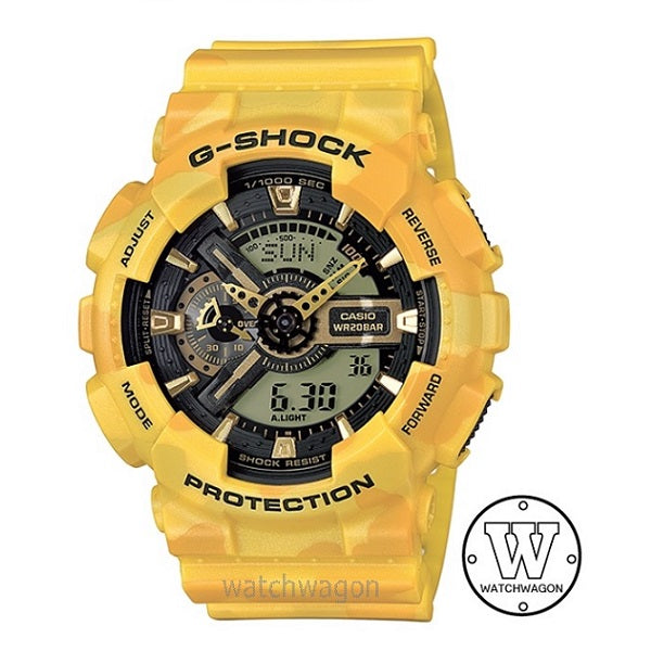 Casio G-Shock GA-110CM-9A Orange Yellow Camo Camouflage Resin Band Analog Digital Sports Watch GA-110 ga110