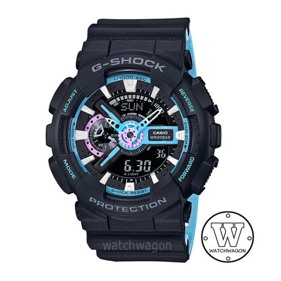 Casio G-Shock GA-110PC-1A Black and Blue Resin Band Analog Digital Sports Watch GA-110 Ga110 ga110pc