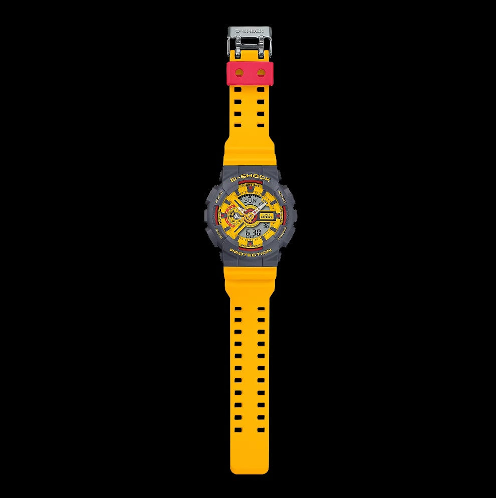 Casio G-Shock GA-110Y-9A Retro '90s Inspired Yellow with Grey Bezel Analog Digital Sports Watch Resin Band ga-110 ga110