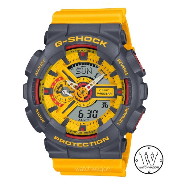 Casio G-Shock GA-110Y-9A Retro '90s Inspired Yellow with Grey Bezel Analog Digital Sports Watch Resin Band ga-110 ga110