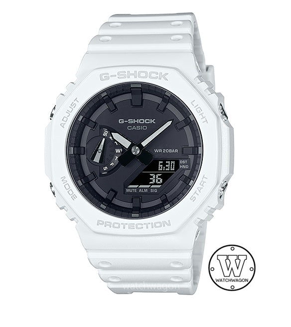 Casio G-Shock GA-2100-7A Carbon Core Guard Carbon Case White Resin Band Analog Digital Unisex Watch ga2100