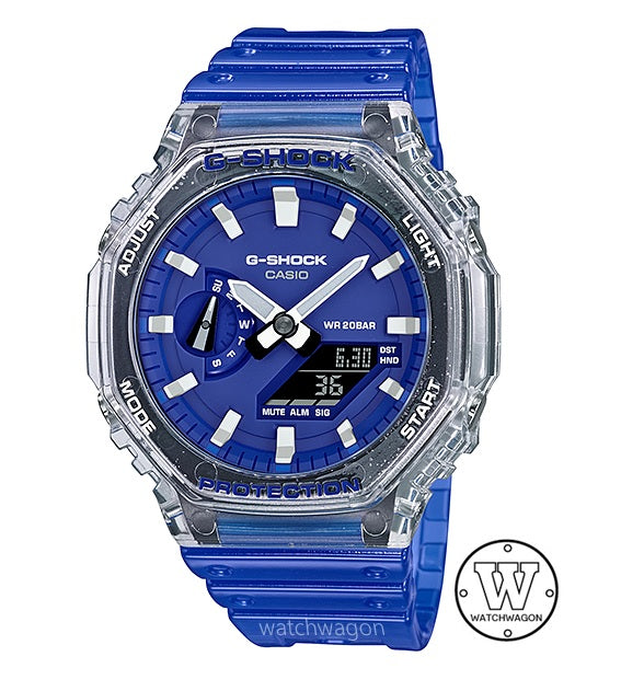 Casio G-Shock GA-2100HC-2A Carbon Core Unisex Analog Digital Slim Case Blue Resin Band Blue Dial Watch GA-2100 ga2100