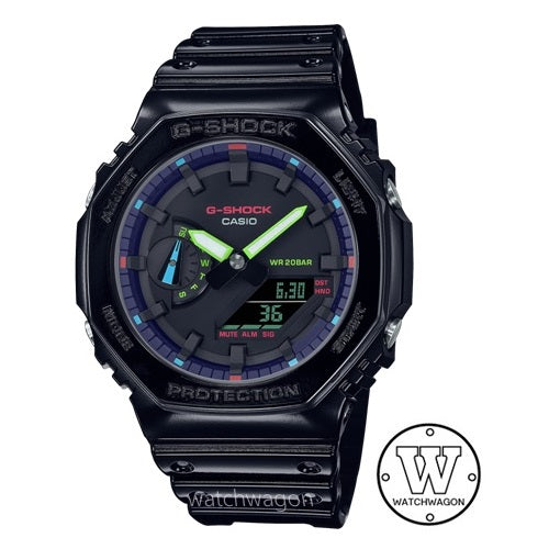 Casio G-Shock GA-2100RGB-1A Virtual Rainbow Series Watch Black Glossy Resin Band ga-2100 ga2100 Casioak