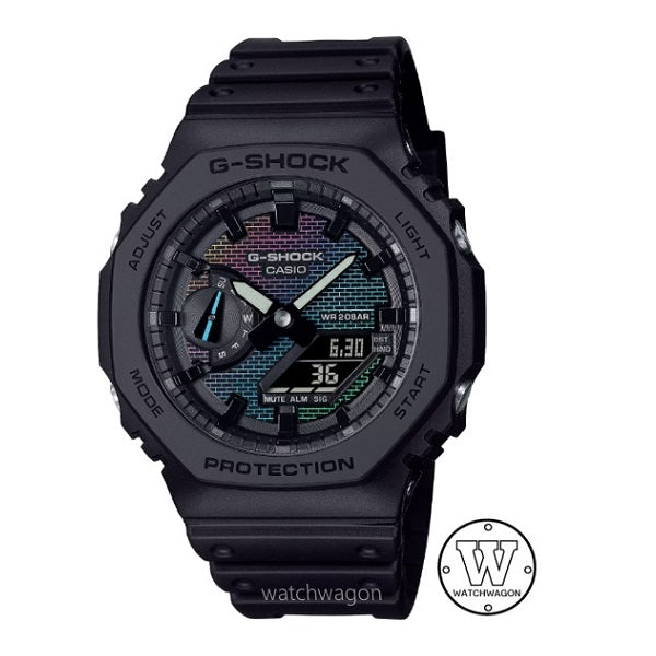 Casio G-Shock GA-2100RW-1A Rainbow Brick Themed Ana Digi Black Resin Band CASIOAK Watch ga-2100 ga2100