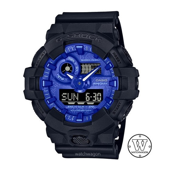 Casio G-Shock GA-700BP-1A Blue Bandana Dial Black Resin Band X-Large Analog Digital Gents Sports Watch ga-700 ga700