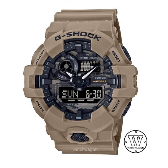 Casio G-Shock GA-700CA-5A Brown Grey Camouflage Camo Dial Brown Resin Band X-Large Analog Digital Gents Sports Watch