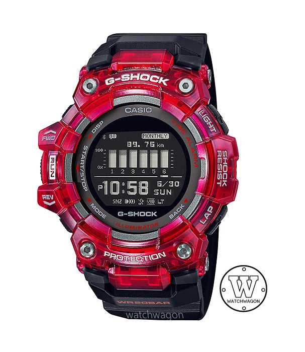 Casio G-Shock GBD-100SM-4A1 G-SQUAD Red Translucent Bezel Black Resin Band Bluetooth Mobile Link gbd-100