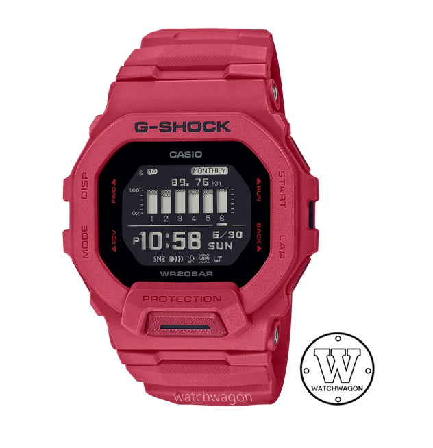 Casio G-Shock GBD-200RD-4 G-SQUAD Bluetooth Mobile Link Accelerometer Digital Display Red Resin Band Unisex Sports Watch