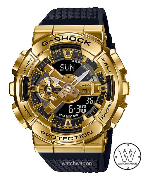 Casio G-Shock GM-110G-1A9 Gold Plated Metal Forged Cover Black Resin Band Ana Digi Sports Watch GM-110