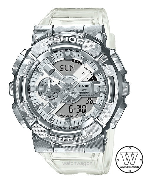 Casio G-Shock GM-110SCM-1A Forged Stainless Steel Bezel Semi-Transparent Camouflage Resin Band Ana Digi
