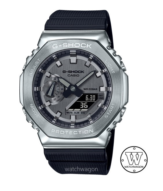 Casio G-Shock GM-2100-1A Metal Clad Bezel Silver Dial Black Resin Band Analog Digital watch gm-2100 gm2100 gm-2100