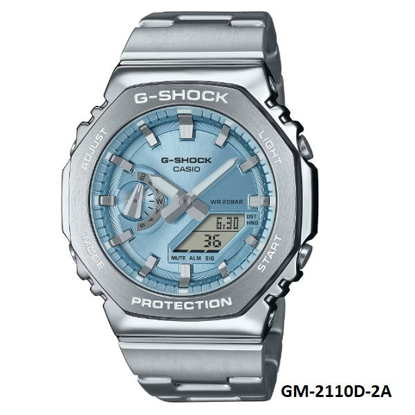 Casio G-Shock GM-2110D-2A Light Blue Dial Full Metal Band and Bezel Analog Digital Watch GM-2110D-2ADR
