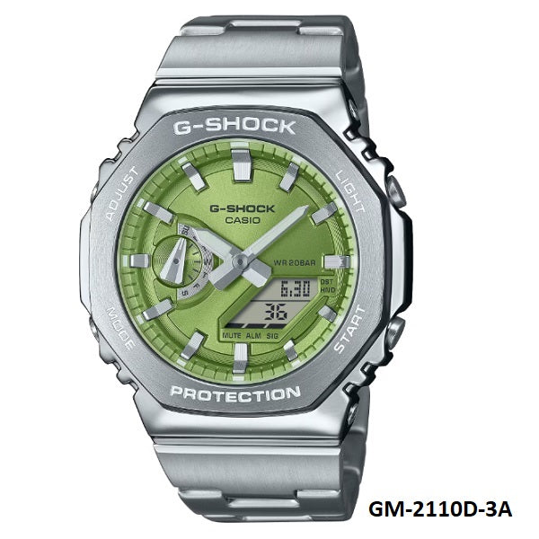 Casio G-Shock GM-2110D-3A Green Dial Full Metal Band and Bezel Analog Digital Watch GM-2110D-3ADR