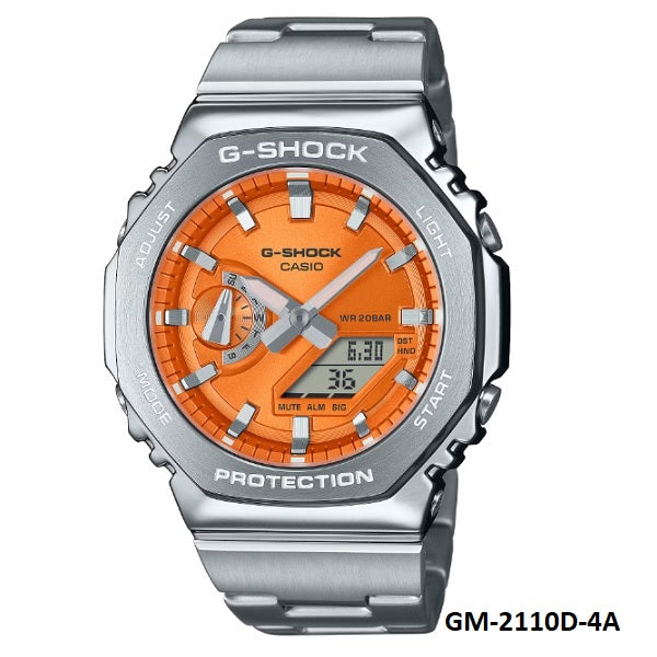 Casio G-Shock GM-2110D-4A Orange Dial Full Metal Band and Bezel Analog Digital Watch GM-2110D-4ADR