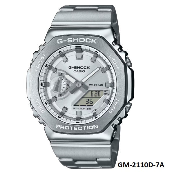 Casio G-Shock GM-2110D-7A Silver Dial Full Metal Band and Bezel Analog Digital Watch GM-2110D-7ADR